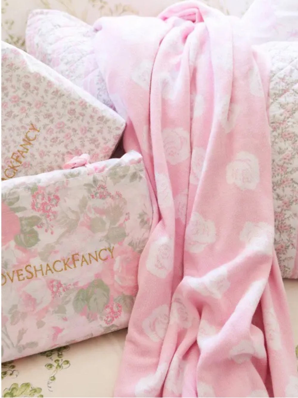 NWT LoveShackFancy Rose Jacquard Blanket Ballerina Pink Throw